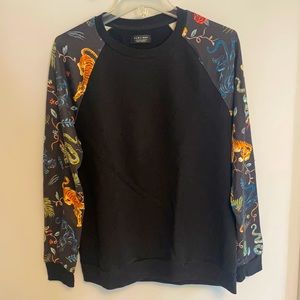 ZARA Mens Black Sweater with animal sleeve print, size Medium